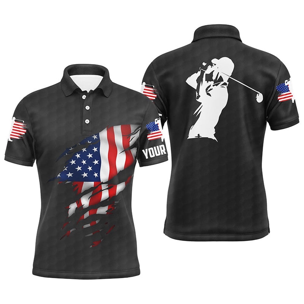 Men’s Golf Polo Shirts American Flag Patriotic Golf Shirts Custom Polo Golf Tops For Men Black, Golf Polo Shirt, Golf Shirts