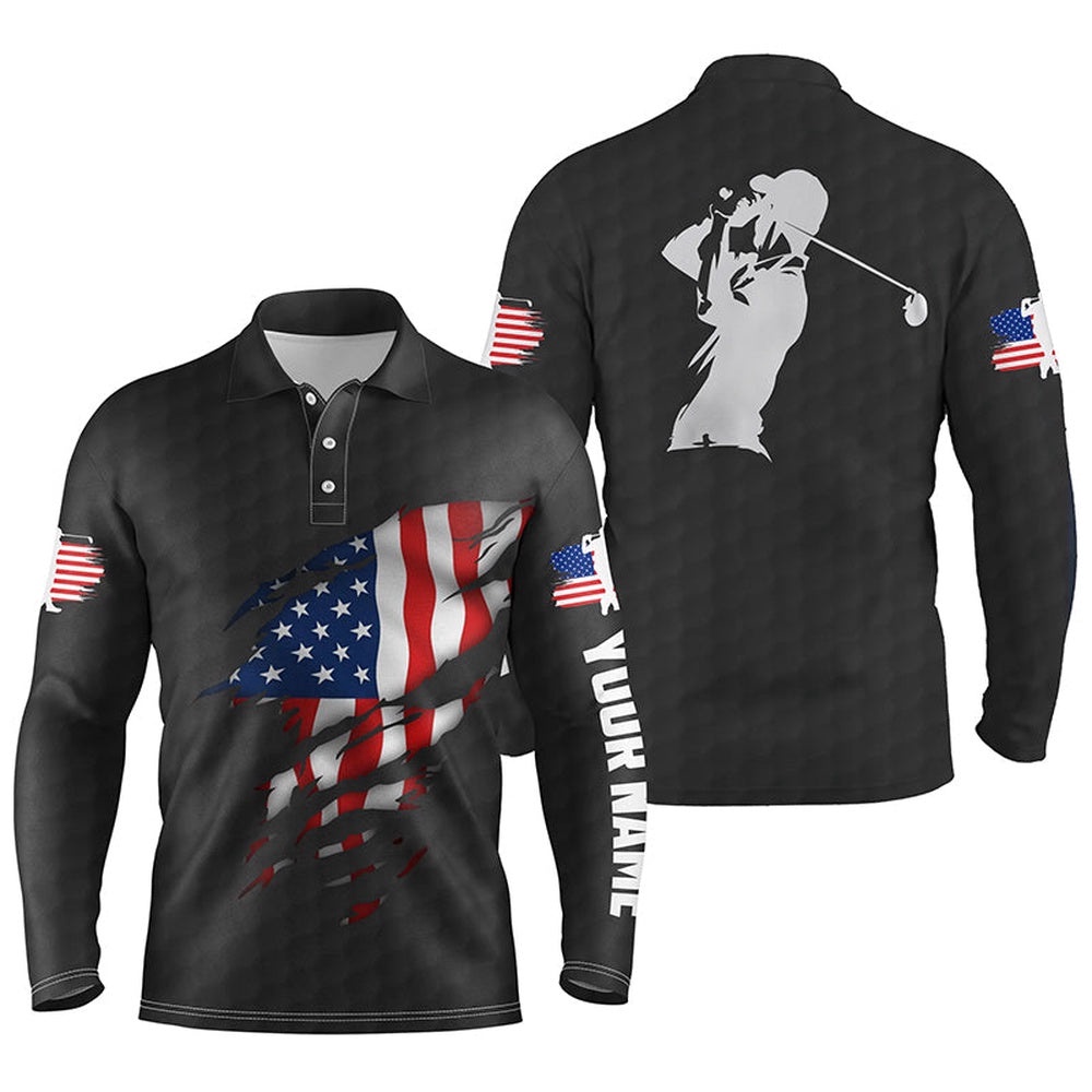 Men’s Golf Polo Shirts American Flag Patriotic Golf Shirts Custom Polo Golf Tops For Men Black, Golf Polo Shirt, Golf Shirts