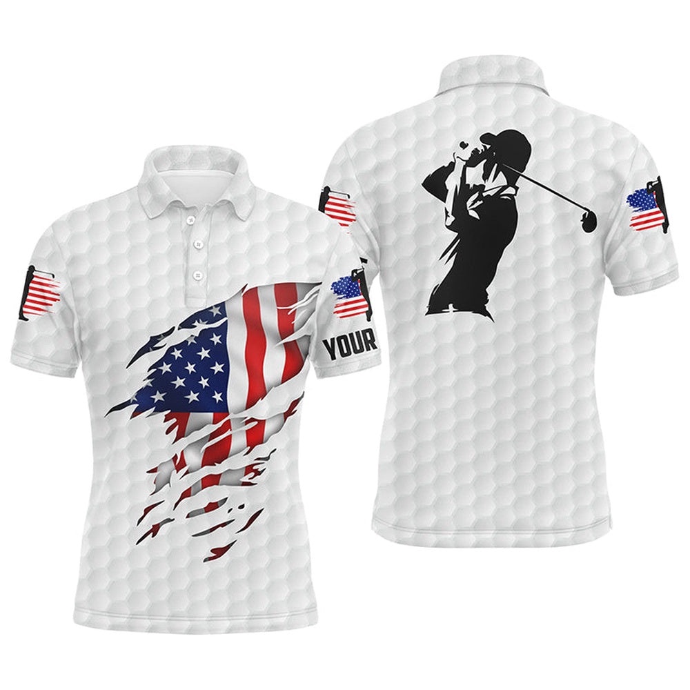Men’s Golf Polo Shirts American Flag Patriotic Golf Shirts Custom Polo Golf Tops For Men White, Golf Polo Shirt, Golf Shirts