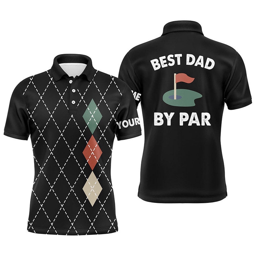 Men’s Golf Polo Shirts Black Argyle Plaid Custom Best Dad By Par Golf Shirts For Dad, Father’S Day Gift, Golf Polo Shirt, Golf Shirts