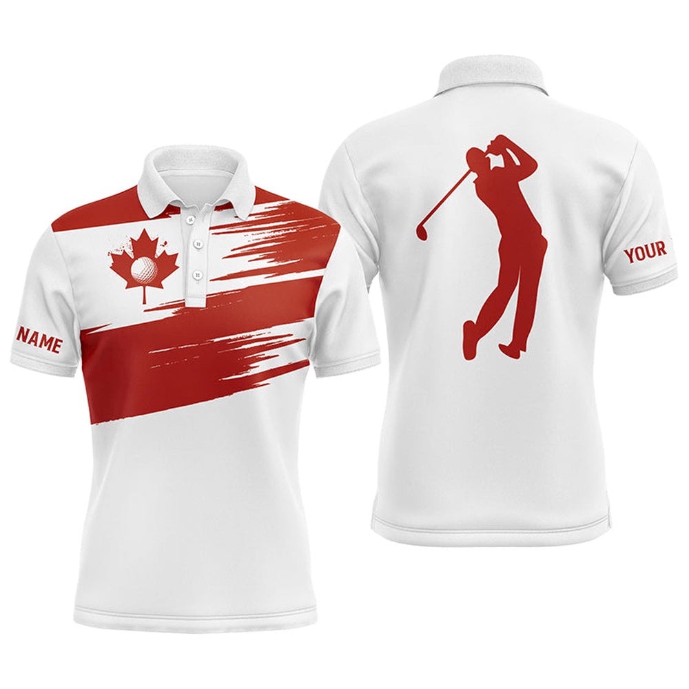 Men’s Golf Polo Shirts Canada Flag Patriot Custom Name White Golf Shirt, Golf Polo Shirt, Golf Shirts