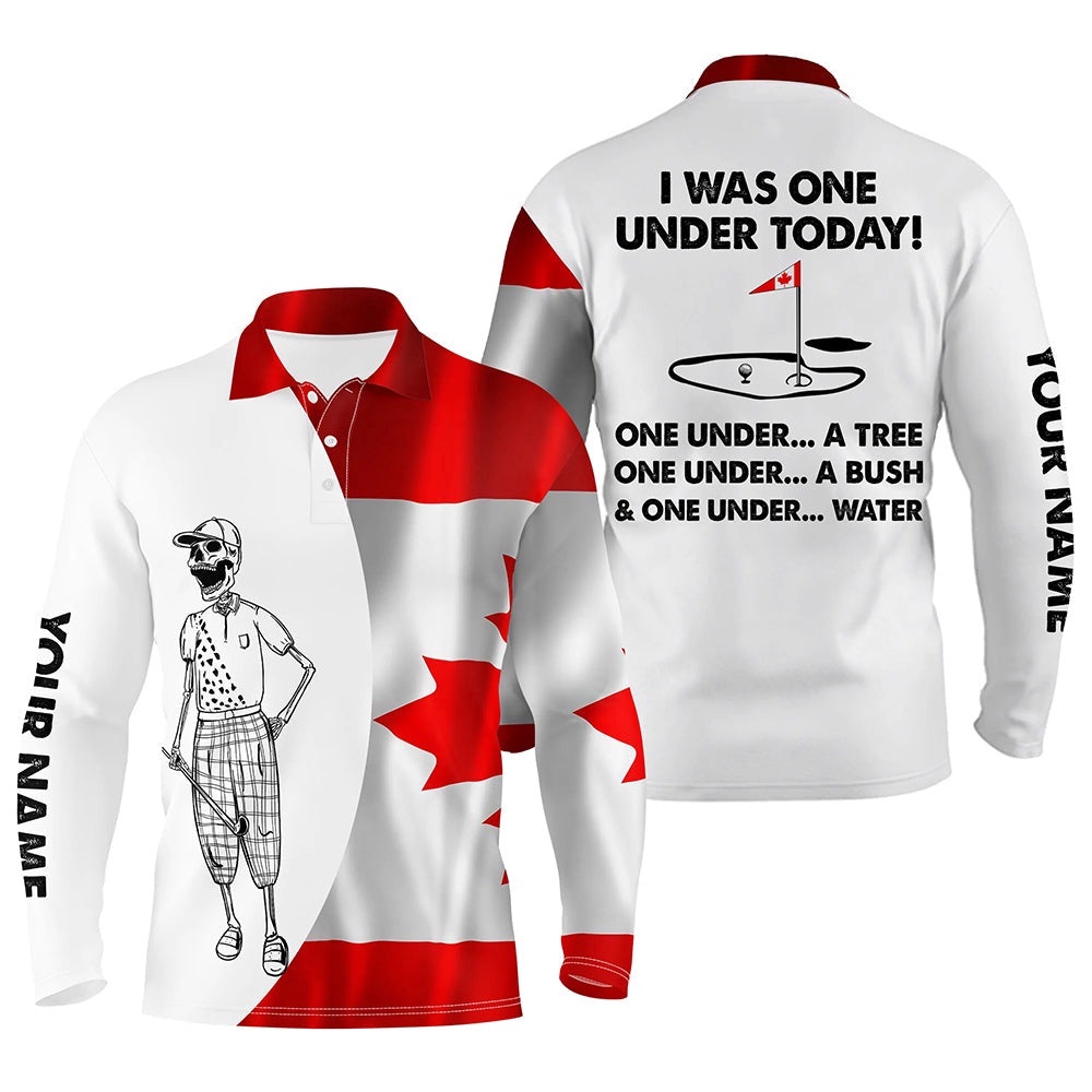 Men’s Golf Polo Shirts Canadian Flag White Golf Skull Custom I Was One Under Today Tree, Bush And Water, Golf Polo Shirt, Golf Shirts