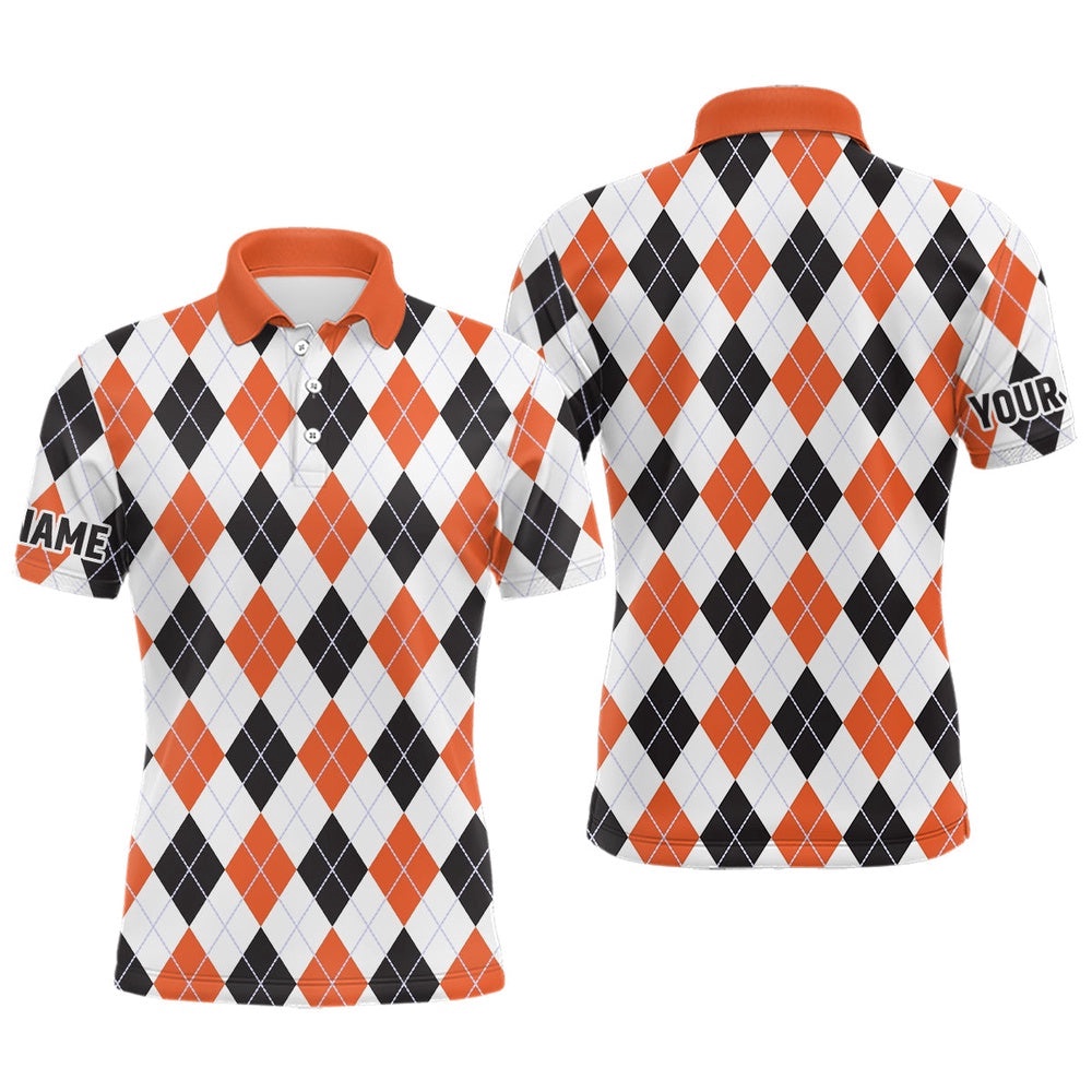 Men’s Golf Polo Shirts Custom Argyle Plaid Halloween Pattern Golf Attire For Men’s, Golf Polo Shirt, Golf Shirts
