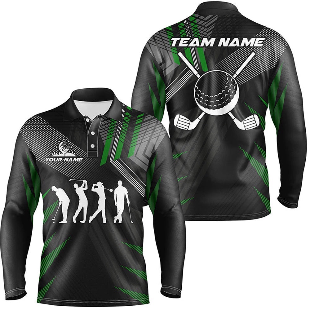 Men’s Golf Polo Shirts Custom Black And Green Golf Clubs, Team Golf Attire For Men, Golf Polo Shirt, Golf Shirts