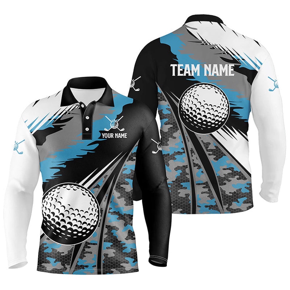 Men’s Golf Polo Shirts Custom Blue Camo Golf Ball Golf Attire For Men For Men, Golf Polo Shirt, Golf Shirts