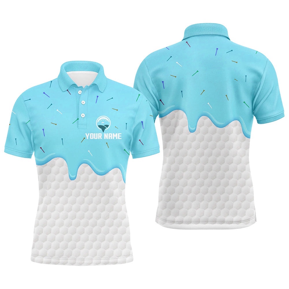 Men’s Golf Polo Shirts Custom Blue Ice Cream Melting On Golf Ball For Men’s, Golf Polo Shirt, Golf Shirts