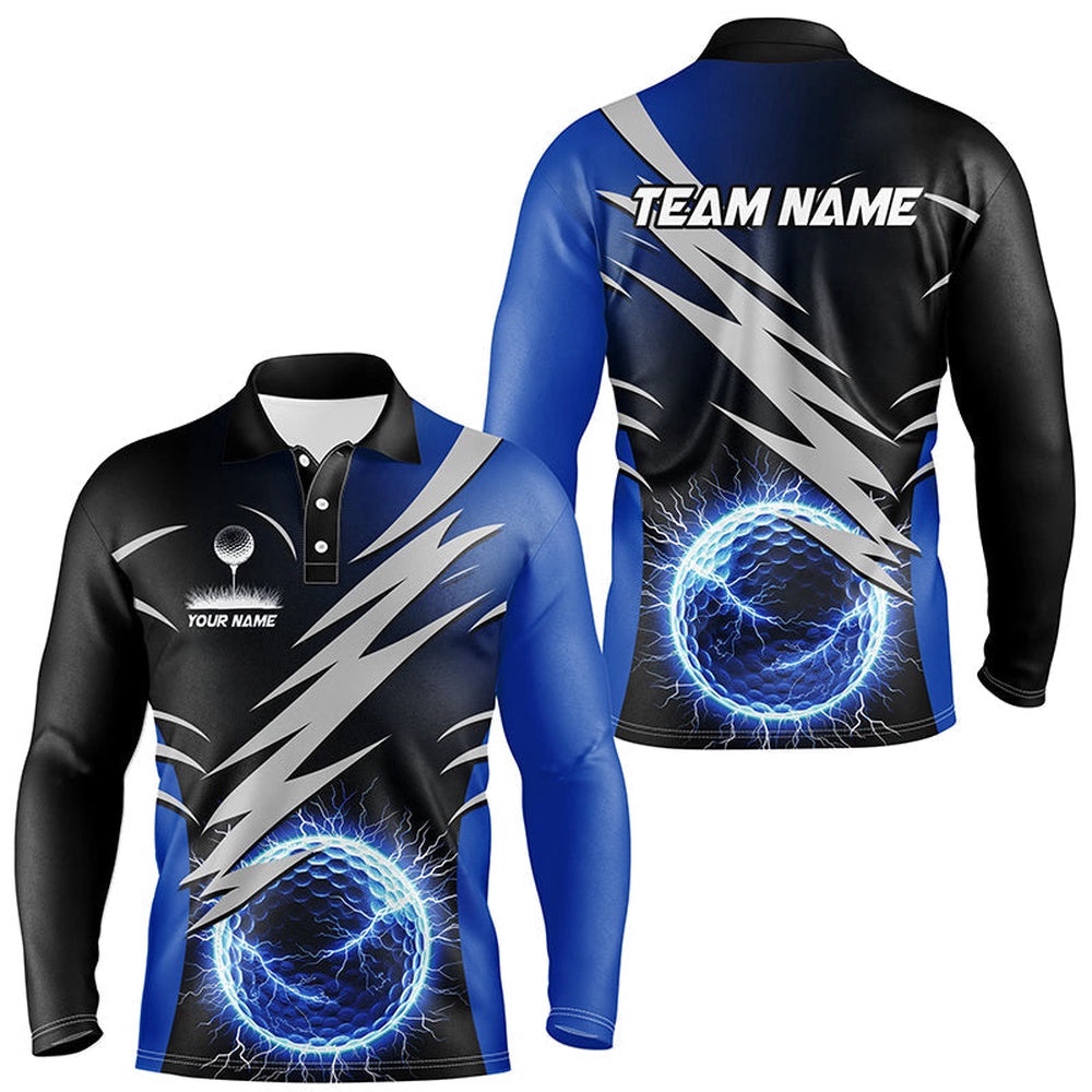 Men’s Golf Polo Shirts Custom Blue Lightning Thunder Golf Ball Clothes For Men, Golf Polo Shirt, Golf Shirts