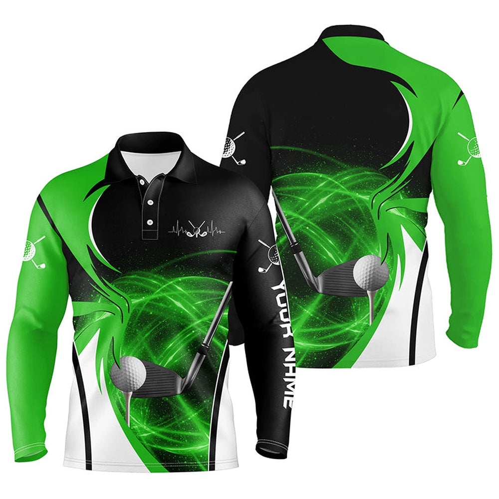 Men’s Golf Polo Shirts Custom Golf Ball Clubs For Men Green, Golf Polo Shirt, Golf Shirts