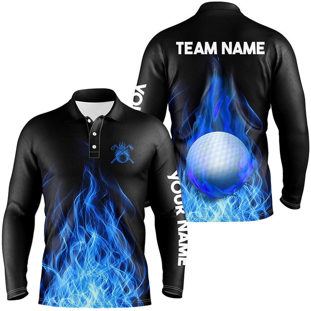 Men’s Golf Polo Shirts Custom Golf Ball Fire Flame Golf Outfit For Men, Best Golf Gifts Blue, Golf Polo Shirt, Golf Shirts