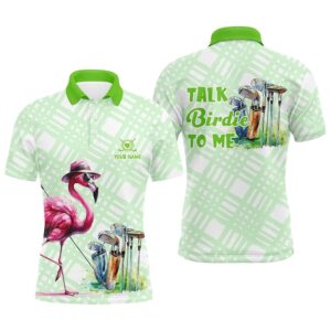 Men’s Golf Polo Shirts Custom Green Flamingo&hellip;