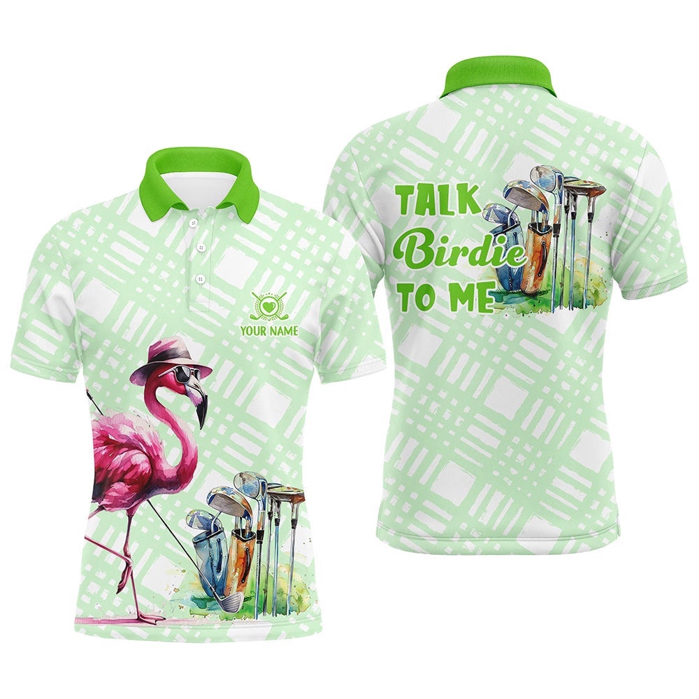Men’s Golf Polo Shirts Custom Green Flamingo Pattern Golf Shirts Talk Birdie To Me, Golf Polo Shirt, Golf Shirts
