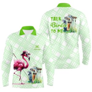 Men s Golf Polo Shirts Custom Green Flamingo Pattern Golf Shirts Talk Birdie To Me Golf Polo Shirt Golf Shirts 2 stvukd.jpg