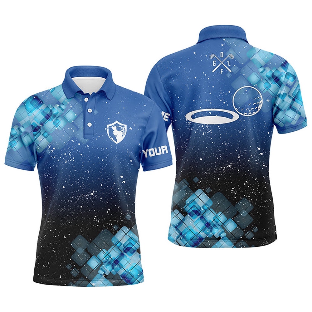 Men’s Golf Polo Shirts Custom Name Blue Abstract Funny Men’s Golf Shirts Golf Clothes, Golf Polo Shirt, Golf Shirts