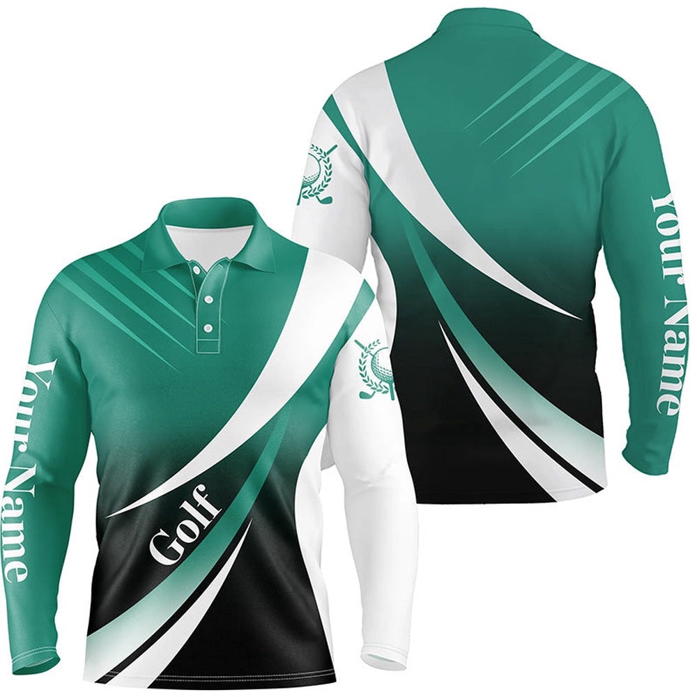 Men’s Golf Polo Shirts Custom Name Green And White Golf Shirt, Tournament Golf Tops For Men’s, Golf Polo Shirt, Golf Shirts