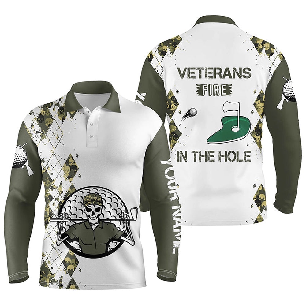 Men’s Golf Polo Shirts Custom Name Veterans Fire In The Hole Skull Golf Shirt, Golf Tops For Men’s, Golf Polo Shirt, Golf Shirts