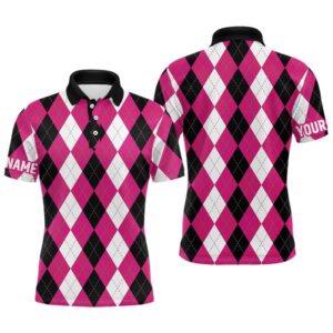Men’s Golf Polo Shirts Custom Pink Argyle&hellip;