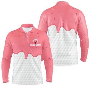 Men s Golf Polo Shirts Custom Pink Ice Cream Melting On Golf Ball For Men s Golf Polo Shirt Golf Shirts 2 pwaaar.jpg