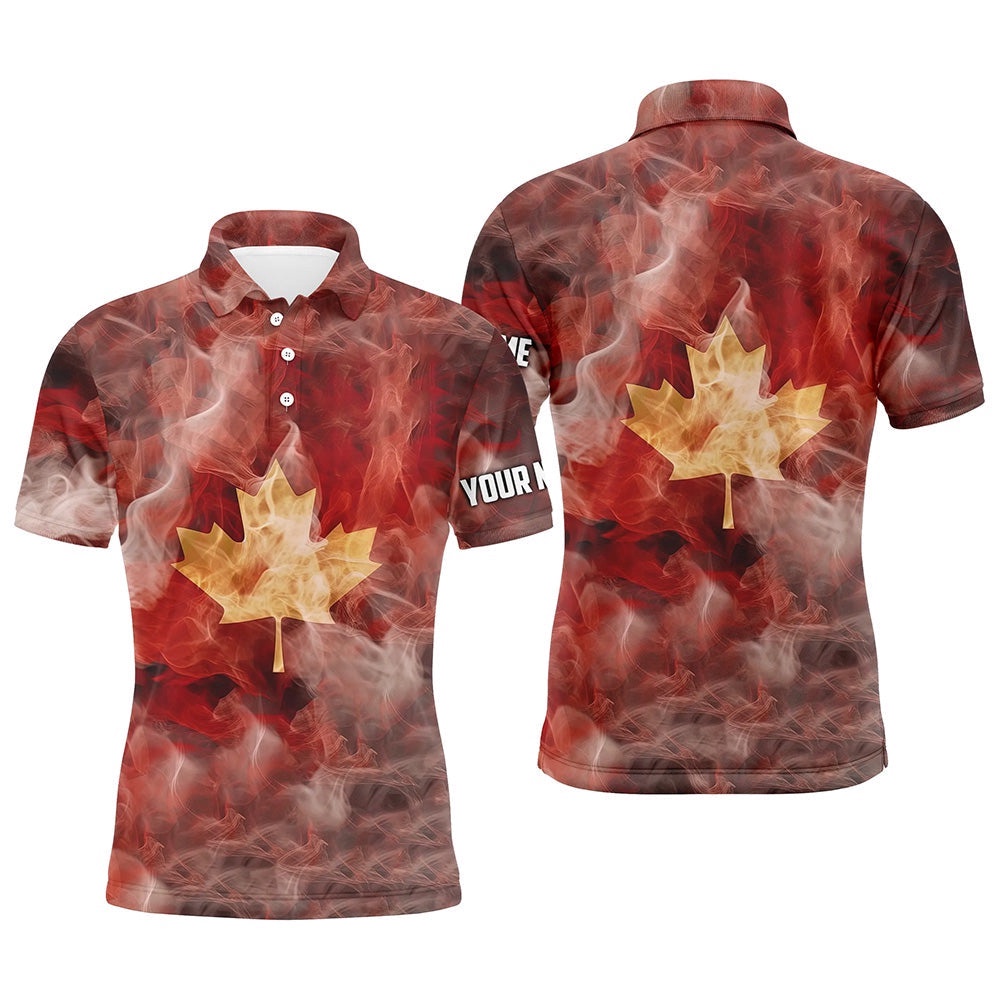 Men’s Golf Polo Shirts Custom Smoke Canadian Flag Patriotic Golf Tops For Men’s For Men, Golf Polo Shirt, Golf Shirts