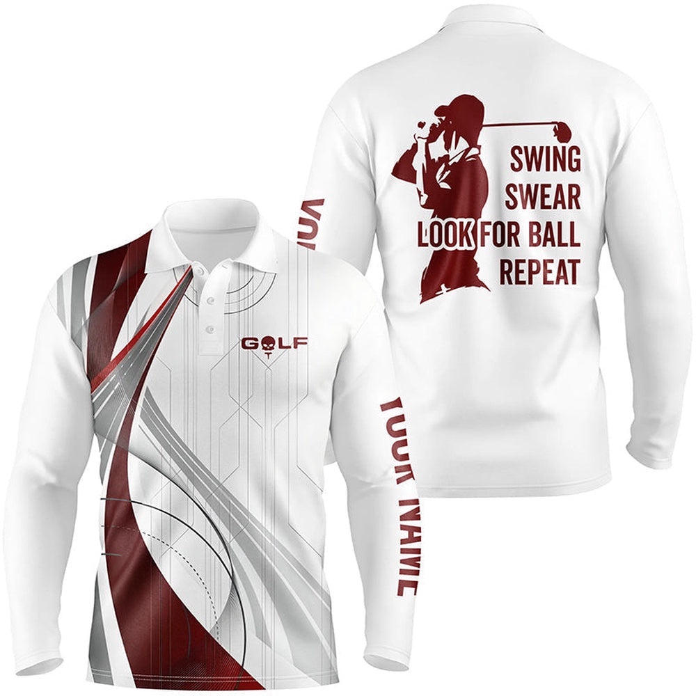 Men’s Golf Polo Shirts Custom Swing Swear Look For Ball Repeat White Golf Tops For Men’s, Golf Polo Shirt, Golf Shirts