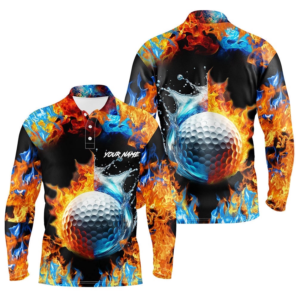 Men’s Golf Polo Shirts Custom Water Fire Golf Ball Golf Tops, Golf Attire For Men’s, Golf Polo Shirt, Golf Shirts