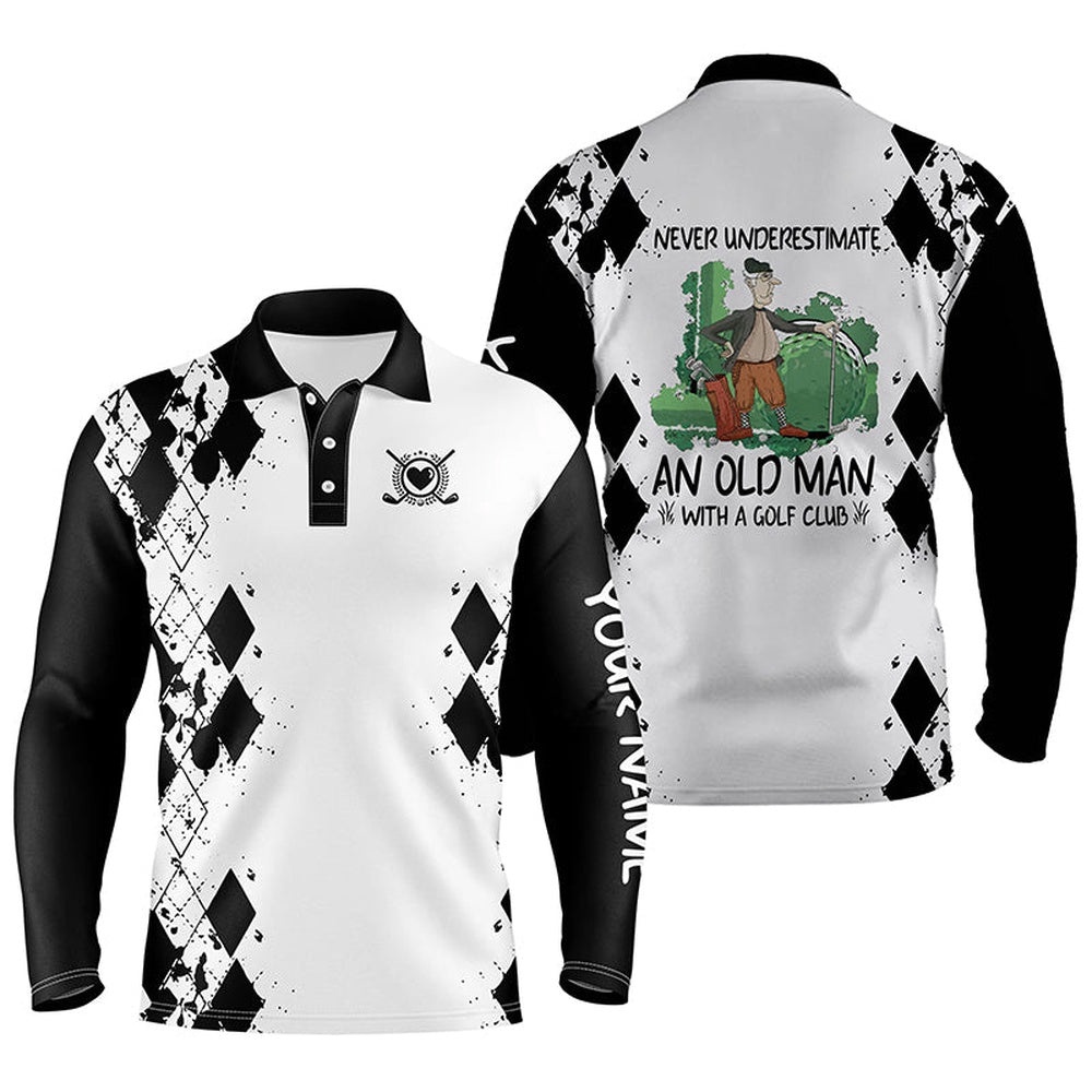 Men’s Golf Polo Shirts Never Underestimate Old Man With A Golf Club Custom Golf Shirts For Men Black, Golf Polo Shirt, Golf Shirts