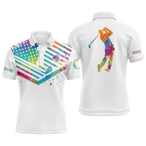 Men’s Golf Polo Shirts Watercolor American Flag&hellip;