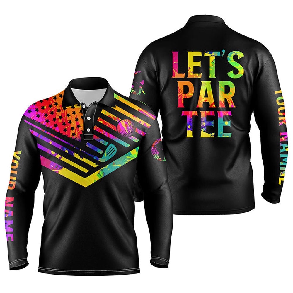 Men’s Golf Polo Shirts Watercolor American Flag Patriot Golf Custom Letâ€™S Par Tee Black Golf Shirt, Golf Polo Shirt, Golf Shirts