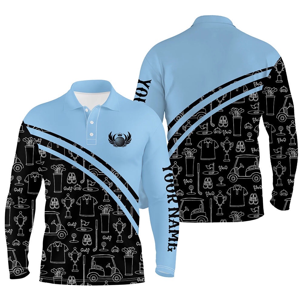 Men’s Golf Polos Shirts Custom Black Pattern Short Long Sleeve Golf Shirts For Him Blue, Golf Polo Shirt, Golf Shirts