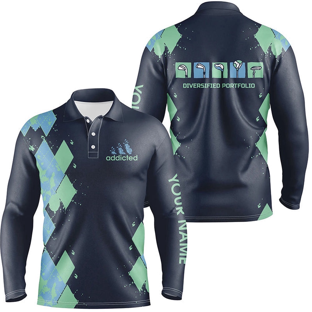 Men’s Golf Polos Shirts Custom Blue Argyle Plaid Golf Shirts Men’s Diversified Portfolio Golf Clubs, Golf Polo Shirt, Golf Shirts