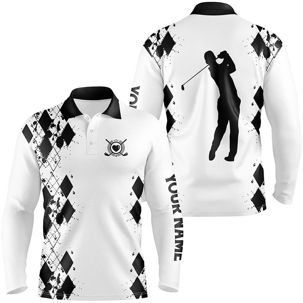 Men’s Golf Polos Shirts Custom Name White Golf Shirt Black, Golf Polo Shirt, Golf Shirts