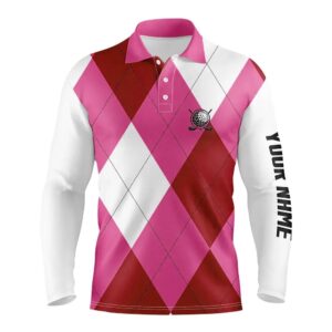Men s Golf Polos Shirts Custom Pink And White Golf Argyle Plaid Pattern Golf Polo Shirt Golf Shirts 2 k41tbt.jpg
