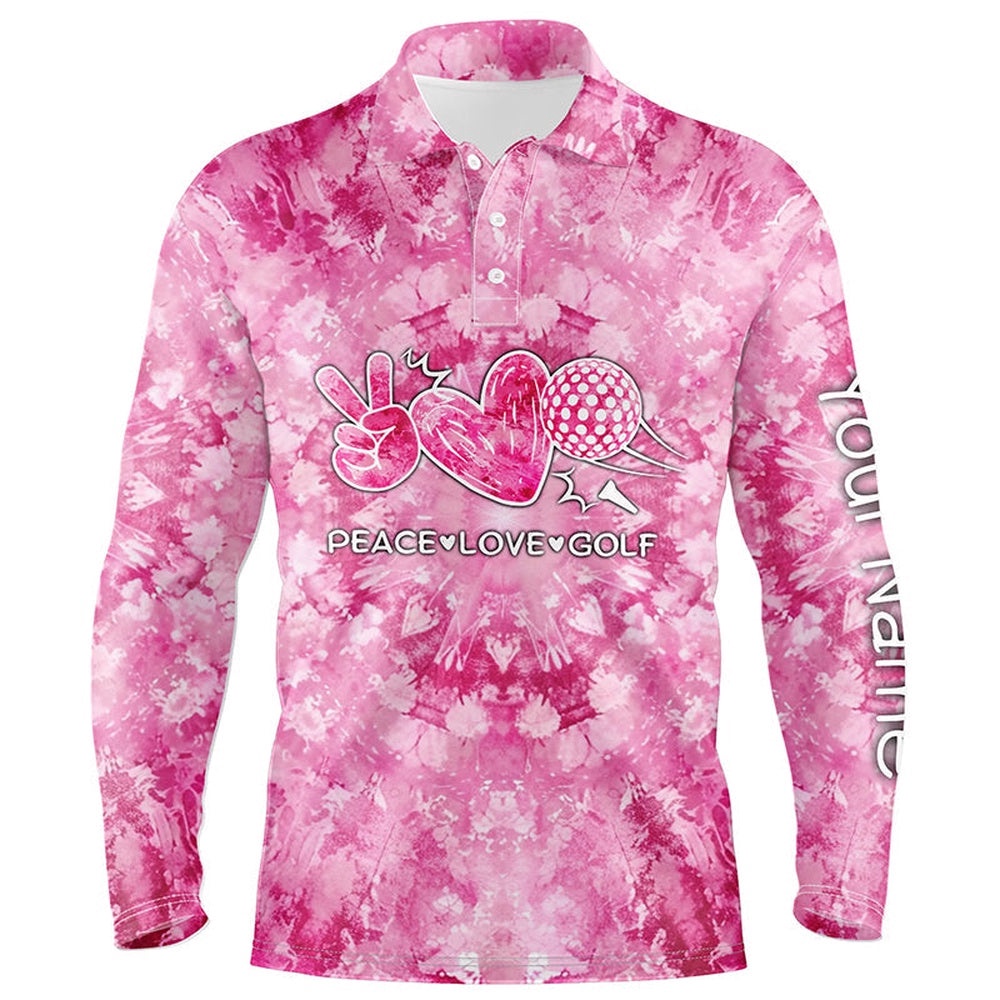 Men’s Golf Polos Shirts Pink Tie Dye Pattern Custom Peace Love Golf, Personalized Golf Shirt For Men, Golf Polo Shirt, Golf Shirts