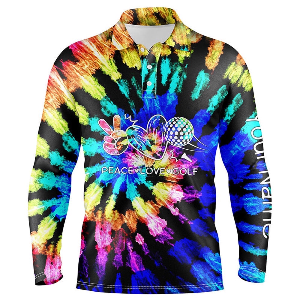 Men’s Golf Polos Shirts Tie Dye Pattern Custom Peace Love Golf, Personalized Golf Shirt For Men, Golf Polo Shirt, Golf Shirts