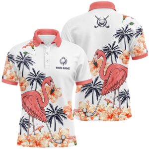 Men’s Pink Tropical Personalized Flamingo Golf Shirts&hellip;