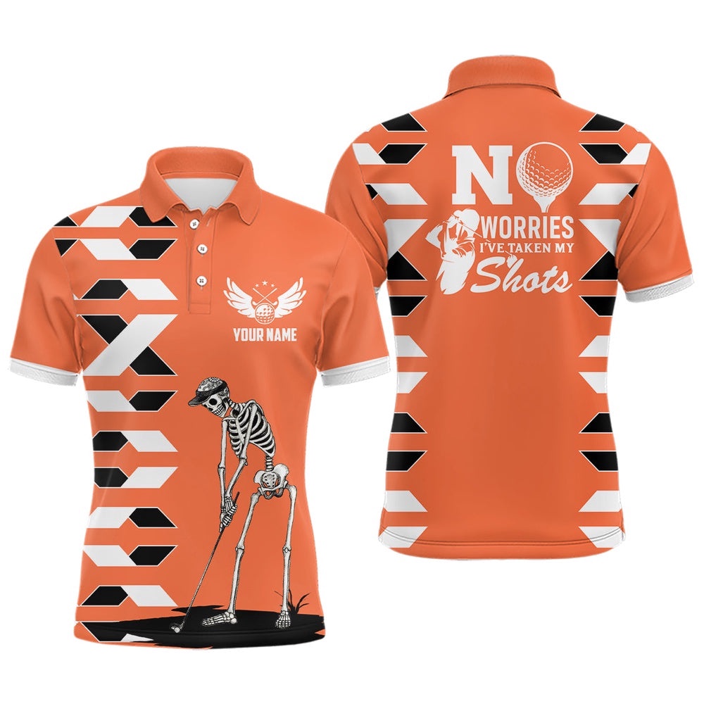 Men’s Skull Golf Polo Shirts Personalized Orange Golf Shirts For Men, Halloween Golf Gifts, Golf Polo Shirt, Golf Shirts