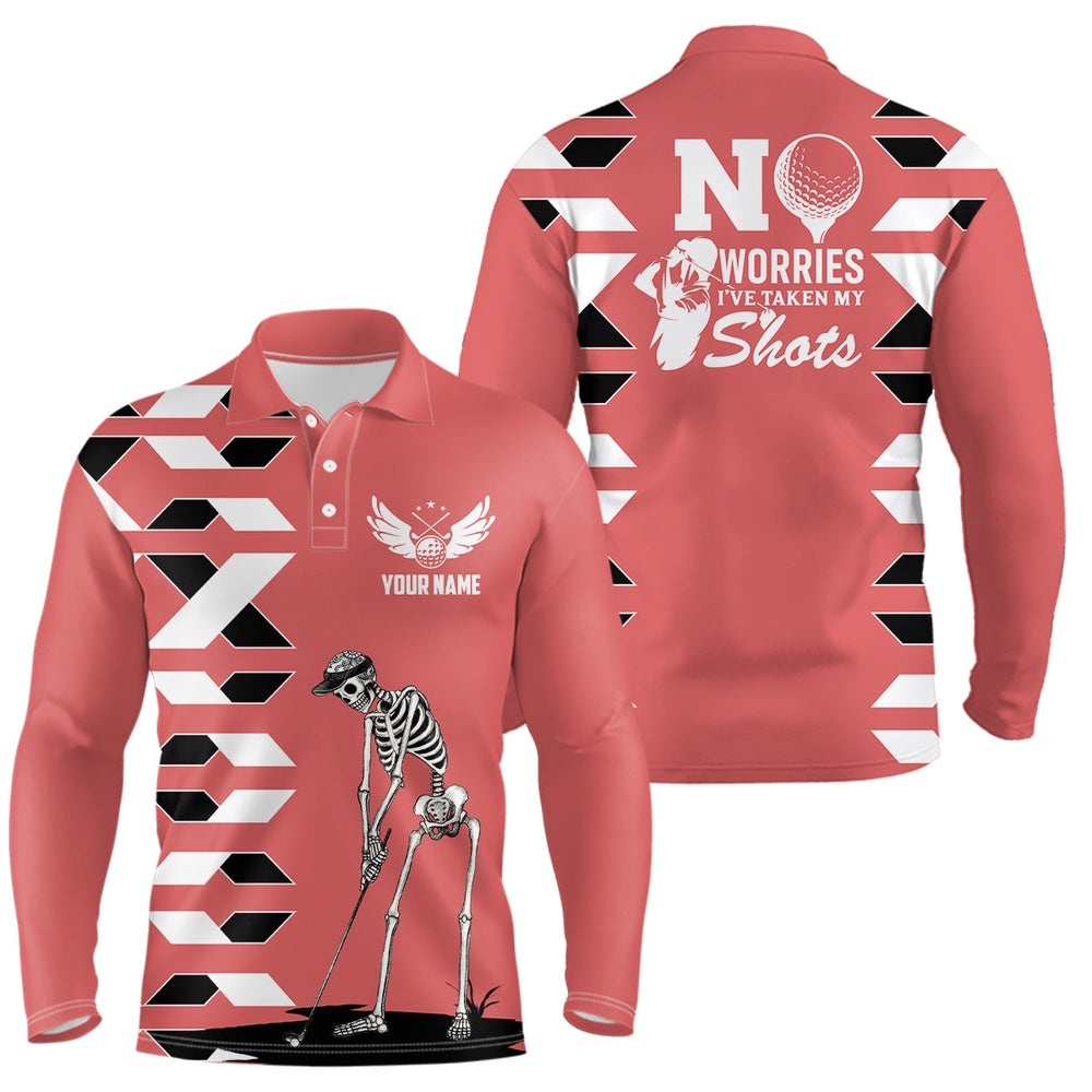 Men’s Skull Golf Polo Shirts Personalized Pink Golf Shirts For Men, Halloween Golf Gifts, Golf Polo Shirt, Golf Shirts