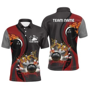 Mens Bowling Polo Shirt Custom Flame Bowling&hellip;