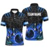 Mens Bowling Polo Shirts Custom Black Bowling Ball Flame Bowling Team League Polo Shirt, Gift For Bowlers, Personalized Bowling Team Shirt