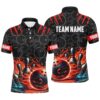 Mens Bowling Polo Shirts Custom Black Bowling Ball Flame Bowling Team League Polo Shirt, Gift For Bowlers, Personalized Bowling Team Shirt