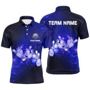 Mens Bowling Polo Shirts Custom Blue Flashes&hellip;
