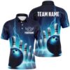 Mens Bowling Polo Shirts Custom Bowling Ball And Pins Team League Polo Shirt, Gifts For Bowlers Blue, Personalized Bowling Team Shirt