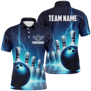 Mens Bowling Polo Shirts Custom Blue Thunder&hellip;