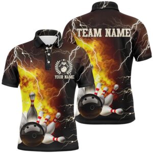 Mens Bowling Polo Shirts Custom Flame Lightning&hellip;
