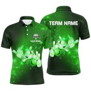 Mens Bowling Polo Shirts Custom Green Flashes&hellip;