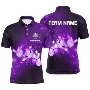 Mens Bowling Polo Shirts Custom Purple Flashes&hellip;