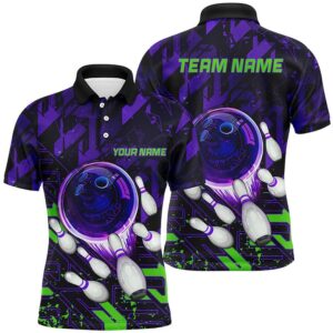 Mens Bowling Polo Shirts Custom Purple Green&hellip;
