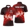 Mens Bowling Polo Shirts Custom Red Light Camo Bowling Team League Polo Shirt For Bowlers, Personalized Bowling Team Shirt