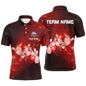 Mens Bowling Polo Shirts Custom Red Flashes&hellip;