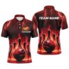 Mens Bowling Polo Shirts Custom Red Light Camo Bowling Team League Polo Shirt For Bowlers, Personalized Bowling Team Shirt