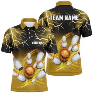 Mens Polo Bowling Shirt Custom Black Yellow&hellip;